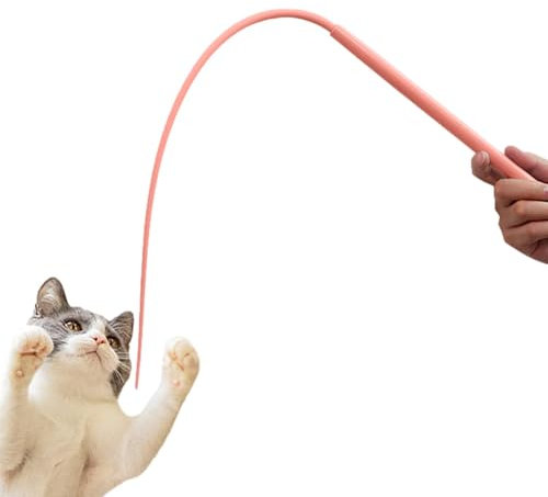 Adsfvs Katzenstab Interaktives Katzenspielzeug, Katzenangel Lang, Silikon Teaser Katzen Zauberstab Spielzeug, Interaktives Katzenspielzeug, Mausschwanzförmiges Zauberstabspielzeug Für Kätzchen Indoor