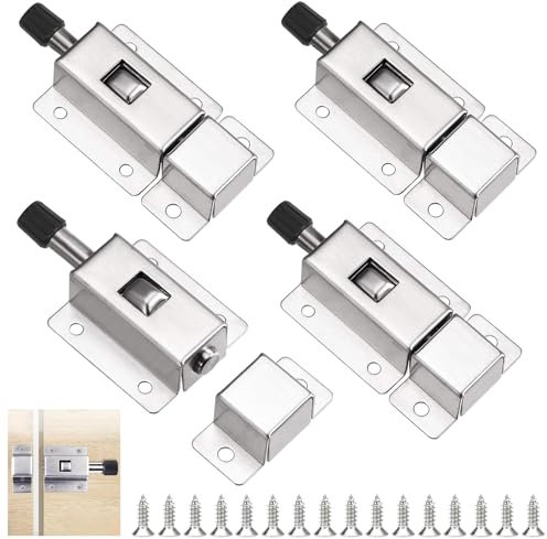 4 Stück Federriegel mit Feder, Riegel Edelstahl, Federverriegelung mit 24 Schrauben, Automatische Türriegel, Bolzenriegel, Schieberiegel für Schlafzimmer, Schränke, Fensterläden, Gartentüren