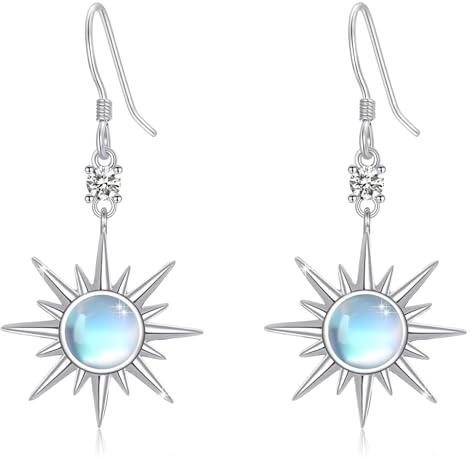 PARYFO Stern Ohrringe Frauen 925 Sterling Silber - Mondstein Achtzackiger Hänge Ohrringe - Schmuck Weihnachten Geschenke für Damen Mädchen Tochter Freundin