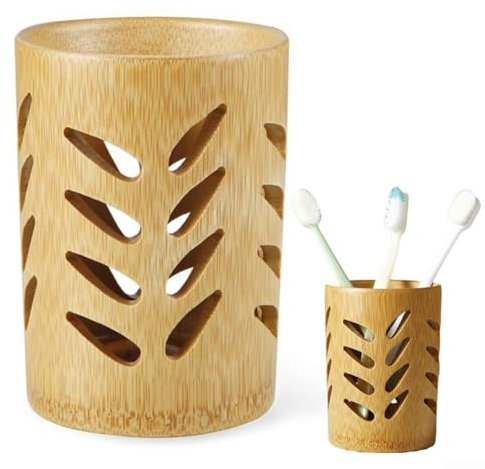 Toothbrush Cup, Wooden Toothbrush Holder with Drainage Base, Bathroom Cup Holder Toothbrush Organizer Makeup Brush Storage Organizer