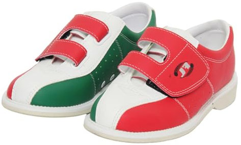 JiuQing Bowling Shoes Men Women Beginner Indoor Bowling Training Shoes Sliding Sole Hook-Loop Lightweight,Red,9 UK