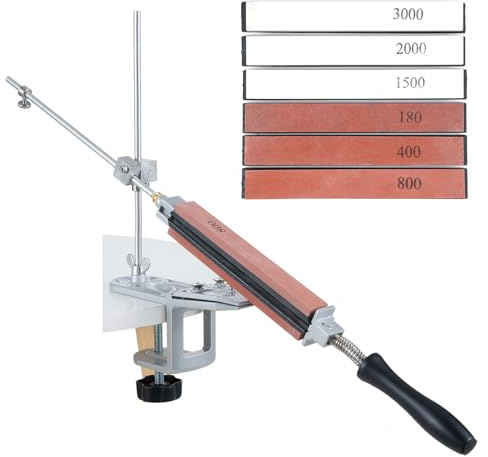 Affilacoltelli professionale con 6 pietre per affilare, rotazione a 360°, design ribaltabile, kit per affilatura coltelli da cucina in acciaio inossidabile ad angolo fisso, di supporto