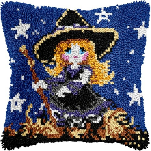 Kitquiver Diy Knüpfkissen Set Cartoon Mädchen Knüpfhaken Set Kissen Home Decor Besticktes Kissen Set, Stickset Für Anfänger Und Erwachsene 17x17in