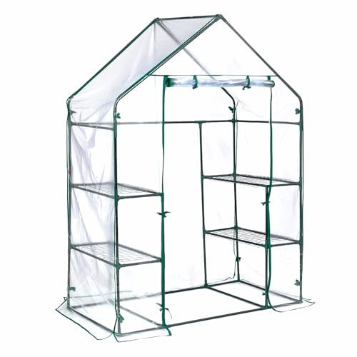 3 Tier Walk In Greenhouse with Clear PVC Cover 143 x 73 x 195Cm - 4 Shelves Growhouse, Roll-Up Zipped Door - Premium Quality GreenHouse For Garden, Plants and Outdoor