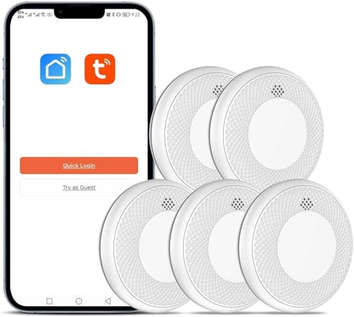 Safeliveo Rauchmelder WLAN 10 Jahre Batterie mit App Benachrichtigung, Stummschaltung und Selbsttest Funktion ，Entspricht DIN EN 14604(Kompatibel mit Tuya/Smart Life APP)-5 Stück