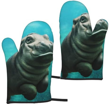 Ippopotamo divertente, Guanti da cucina Guanti da forno antiscivolo, Guanti da forno resistenti al calore Un paio