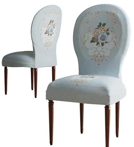 Samt-Stuhlhussen Mit Runder Rückenlehne Für Esszimmerstühle, Vintage-Stühle, Stretch-Schonbezüge Für Moderne Ovale Beistellstühle(Blue,8 Pack)