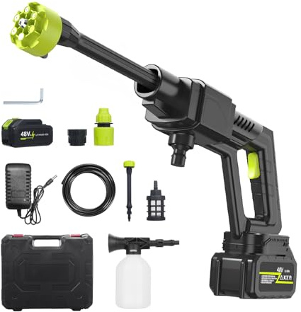 Nettoyeur Haute Pression sans Fil, Nettoyeur de Voiture Portable Haute Performance, buse 6 en 1 avec 2 Batteries Rechargeables pour Nettoyer Les sols, Les Murs et Les clôtures des véhicules, arrosage