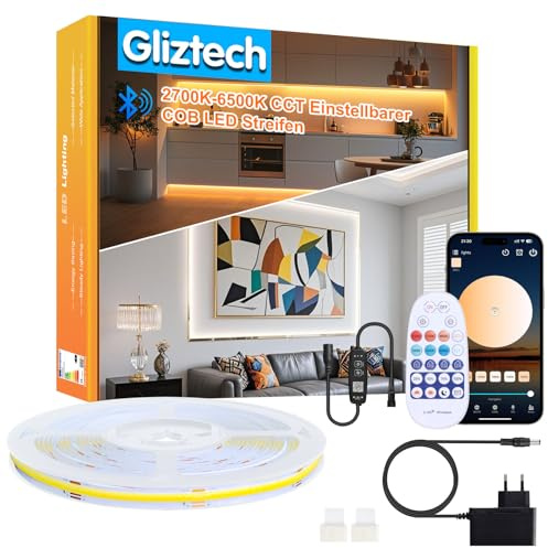 10M COB LED Streifen, 3000K-6500K Dimmbare Warmweiß bis Kaltweiß Ultrahelle COB Strip, Unterbauleuchte küche led mit Fernbedienung & Smart BT App Steuerung LED Band für Schlafzimmer, Wohnzimmer