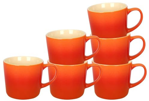 Argon Tableware 330ml New Bone China Ombre Mugs - Orange - 6X Colourful Glazed Fine Ceramic Stoneware Pottery Coffee Tea Cup Set | Microwave & Dishwasher Safe