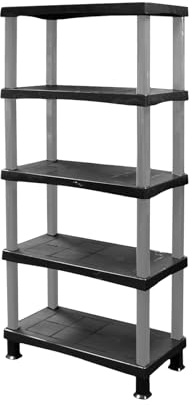 SIDSONS - 5 Tier Plastic Shelving Unit - Freestanding Storage Rack for Garage, Shed, Home & Utility - No Tools Required - Push Fit Assembly - Holds 25kg Per Shelf - Size H 175 x W 80 x D 40cm