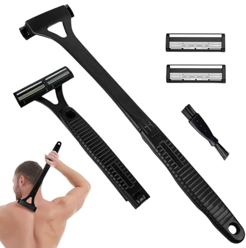 Afeitadora de Espalda 45cm, Recortadora de Espalda Plegable con 2 Cuchilla de Repuesto, Afeitadora Corporal Afeitado Húmedo o Seco, Back Shaver Depilación para Viajar
