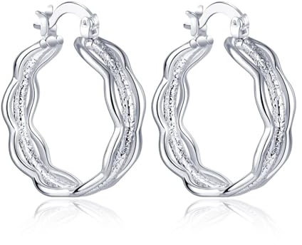 AMDXD Pendientes de oro auténtico para mujer, oro blanco 750 de 18 quilates, diseño de onda, estilo Art Nouveau, oro Au750
