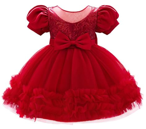 Lito Angels Baby flicka sagoprinsessa festklänning, rosa, 6–9 månader, Stil B: Bordeauxröd, 2 år
