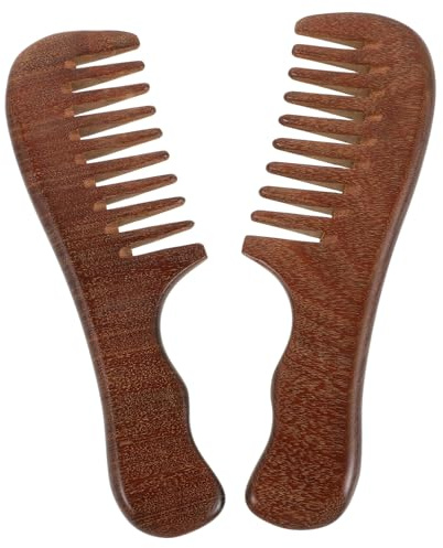 Vaguelly 2pcs Wide Tooth Wooden Comb for Curly Hair Ergonomic Curved Design for Gentle Scalp Massage Durable Sustainable Material Styling Comb for Men and Women with Thick Wavy Hair