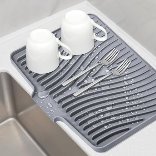 Silicone Draining Mat for Kitchen Counter,Sink, 40*33cm Heat Resistant Dish Drying Mats, Reusable Non-Slip Silicone Draining Board Mat for Multiple Usage, Dishwasher Safe
