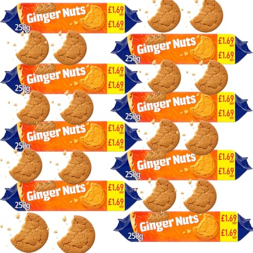 Ginger Nuts Biscuits PMP 250g - Crunchy Ginger Nut Biscuits - Evening Snacks Biscuitts - mct (9 x Packs)