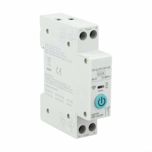 Disjoncteur WiFi intelligent DC 63 A 12-80 V Télécommande Commutateur compatible avec l'application Tuya Smart et Assistants vocaux pour Alexa Assistant pour équipement solaire et industriel