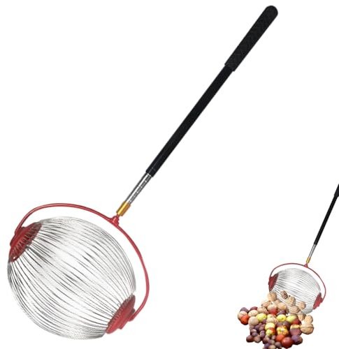 Genérico Recolector De Nueces Telescópico, Recolector De Nueces De Jardín, Acero Inoxidable Recogedor Bellotas Rodillos, Rodillo Recolectors De Piñas para Jardinería Nogales, Perales