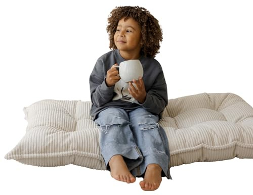 MINICAMP Getuftetes Cord-Kissen – Französisches Bodenkissen für Leseecke, Meditation, Fenstersitz – Japanische Futon-Matratze (Weiches Ecru, Groß)