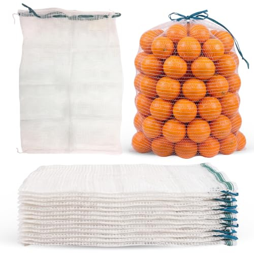 PAMPOLS Pack 500 Sacos de Malla para Naranjas, Mandarinas, Zanahorias, Legumbes o Leña con Cierre y Asas | Peso Util 25kg | Malla Red Polymesh | Medidas 53x82cm | Color Blanco