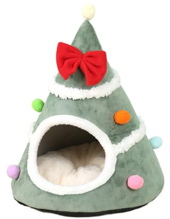 Zegaqae Maison De Chat De Noël | Coussin Chaud Détachable | Maison pour Chat et Sac de Couchage de Noël | pour Races De Chats Petites, Moyennes Et Grandes, Salon, Chambre, Balcon, Jeu, Repos Et