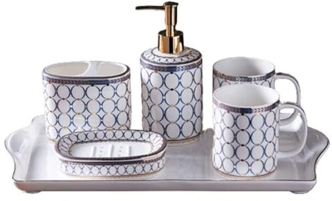 Bathroom Sets Juego de 5 Piezas for Lavabo: Bandeja, Soporte for cepillos Dientes, dispensador jabón y Otros Accesorios for el baño Coastal Decor(C)