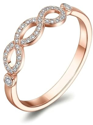 Ayoiow Unendlichkeit Vorsteckring Rosegold 585 für Damen mit Moissanitkein Edelstein, Ring Damen 585 Echtgold, 14 Karat Roségold Größe 49 (15.6)