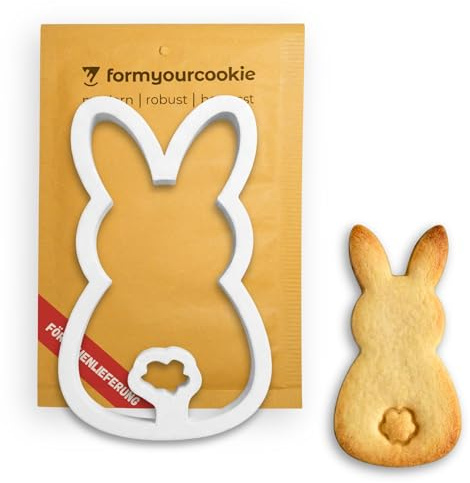 formyourcookie Keksausstecher Osterhase 2in1 mit Stempel, Hase, 10 x 5 cm, spülmaschinenfest, nachhaltig, weiß, für Plaetzchen Fondant Marzipan