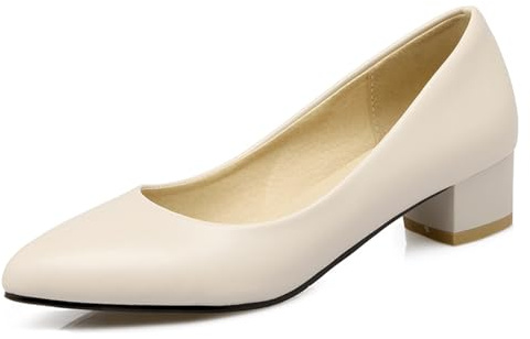 MiaZane Pumps de Punta Afilada Tacón de Bloque Slip On Clásicos Tacón Bajo Medio Court Zapatos Elegante Calzado de Vestir para Trabajo de Oficina y Uso Diario,Beige,43 EU