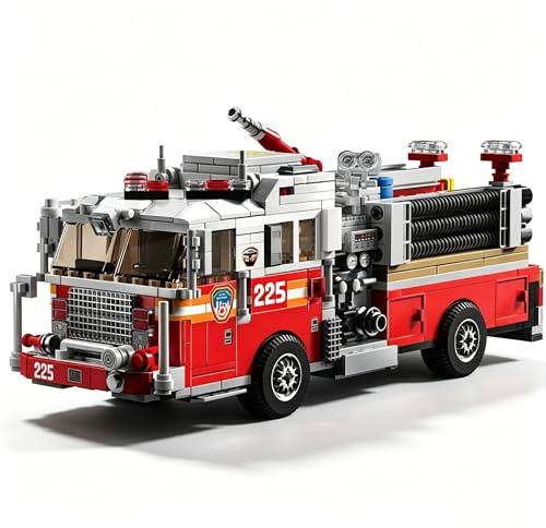 DrmBeyd Technik Feuerwehrauto Klemmbausteine Set, Feuerwehrhaus Feuerwehrauto Bausteine Modell, 1052 Teile City Serie Feuerwehr Auto Bausteine Bausatz, Heim Büro Dekor Festival Geschenk