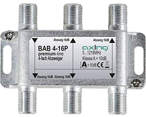 Axing BAB 4-16P 4-Fach Abzweiger 16dB Kabelfernsehen CATV Multimedia DVB-T2 Klasse A+, 10dB, 5-1218 MHz Metall