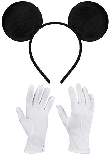 Balinco Maus Ohren Haarreifen Kostümset, Mouse Comic Look mit weißen Handschuhen, Mauseohren, Mäuseohren, Maus Kostüm Zubehör, Karneval, Halloween