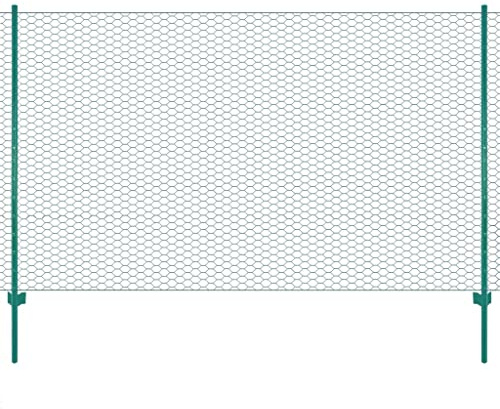 vidaXL Maschendrahtzaun mit Pfosten Komplett Set Maschendraht Zaun Zaunset Gartenzaun Drahtzaun Gehege Kaninchendraht Stahl 25x2m Grün 25mm