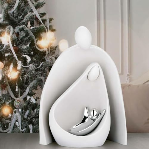 MAZZOLA LUCE Statuina mini presepe natale moderno natività bianco argento (diviso in 2 pezzi) 9x11cm scultura natalizio