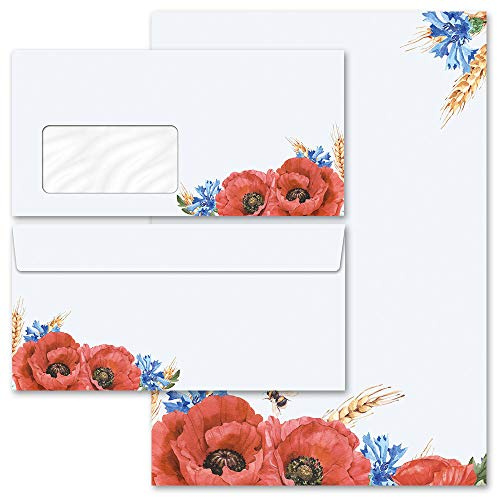 Motivpapier Briefpapier Sets FELDBLUMEN Blumen & Blüten Natur 50 Blatt Briefpapier + 50 passende Briefumschläge DIN LANG mit Fenster | Paper-Media