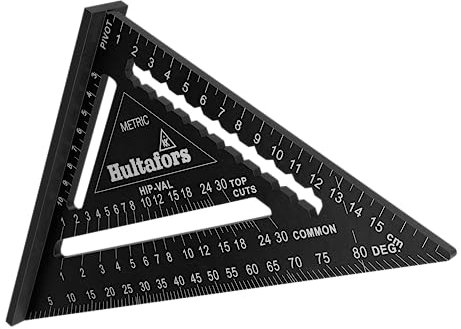 5-in-1 Anschlagdreieck 180mm I Hultafors I Zimmermannswinkel CNC gefräst aus Aluminium I Zimmererwinkel zum Anreißen, Messen & Zeichnen I Inkl. Umrechnungstabelle I 257010