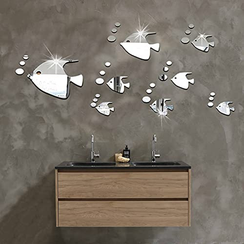 Adesivi Murali 3D, Removibile Adesivi da Parete a Specchio, Pesci Rossi Adesivi Murali Removibile DIY, Rimovibile Adesivo specchio d'argento, Adesivi per La Decorazione della Casa