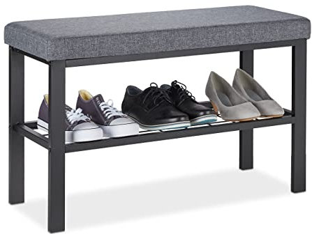 Relaxdays Schuhbank, 1 Ablage, Schuhregal mit Sitzfläche, gepolstert, HBT 50,5 x 81 x 32 cm, Sitzbank Flur, schwarz/grau
