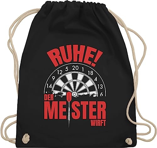 Turnbeutel Rucksack - Ruhe! Der Meister wirft - Unisize - Schwarz - sporttasche mit dart logo sport darts juterucksäcke darten beutel ruhe beuteltasche »ruhe! tasche jetzt sportbeutel stoffbeutel