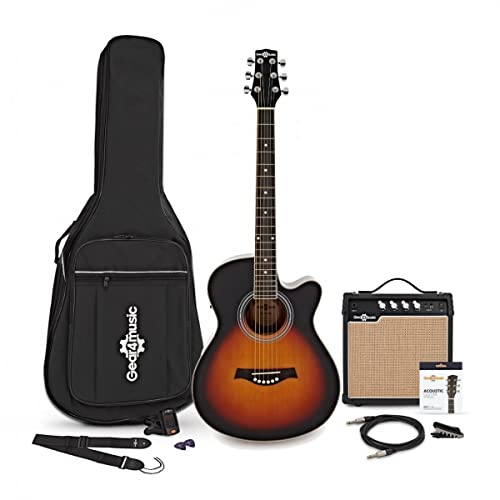 Gear4music Cutaway Akustikgitarre Einsteigerset mit 15W Verstärker