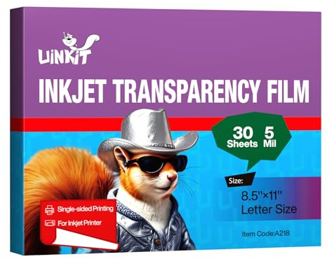 Uinkit Inkjet Transparency Film 8.5x11 OHP Overhead Projector Film for DIY Crafting 100% Clear Transparency Paper for Inkjet Printer (30, 8.5x11)