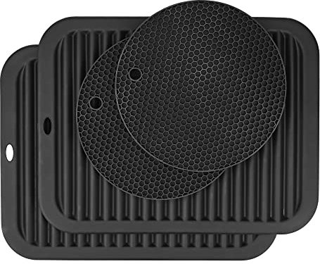 4 Stück Silikonmatten-Set, 9X11.8 +6.8X6.8 hitzebeständige Matte, multifunktionale Topf Untersetzer, Tischunterlage, Topfuntersetzer für heiße Gerichte, Löffel, Pfanne, Geschirr