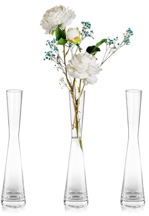 Handgjord hög tunn blomvas: Glaseam 3 st 24,5 cm modern enkelstam smala klara vaser för bord mittpunkt och bröllopsprydnader
