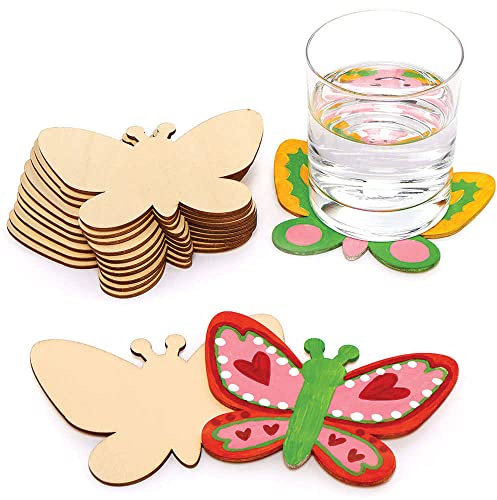 Baker Ross FC812 Schmetterling Untersetzer aus Holz - 10er Pack, Holz Basteln für Kinder