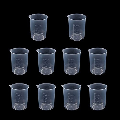 10 PCS 250ml Resin Mixing Cups, Liquid Measuring Cups, Plastic Beaker, Graduation Epoxy Resin Cups for Resin Epoxy Paint Food, Lab Use