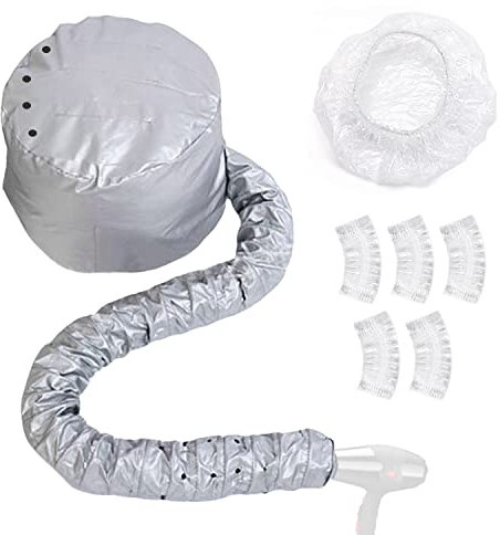 1 pezzo di accessorio per asciugacapelli con cappuccio a cofano e cinque tappi da bagno trasparenti, cofano per asciugare i capelli estensibile, vaporizzatore per capelli condizionamento profondo.
