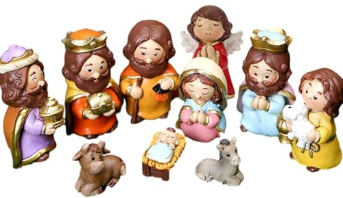 Luckyki belén Navidad, 10 Piezas Pesebre Navidad Resina, Nacimiento Belen Navidad, Figuras Belén Navidad, Belén Figuras, Decoración para hogar Oficina Iglesia Escuela