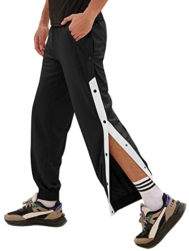NLAVW Pantalon de survêtement Post-Chirurgie pour Homme, Pantalon à Bouton-Pression latéral Fonctionnel pour Fracture, amputé, Facile à Enfiler,Noir,4XL