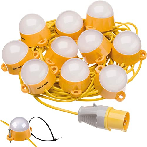 Red Arrow 110V Interconnectable LED Site Lighting Festoon Kits IP44 IK07 6000K 35,000 Hours Life Expectancy Internal and External Lights: Interconnect up to 200m (22m)
